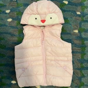 NWT Baby Club 24M pink vest with whimsical penguin head on hood